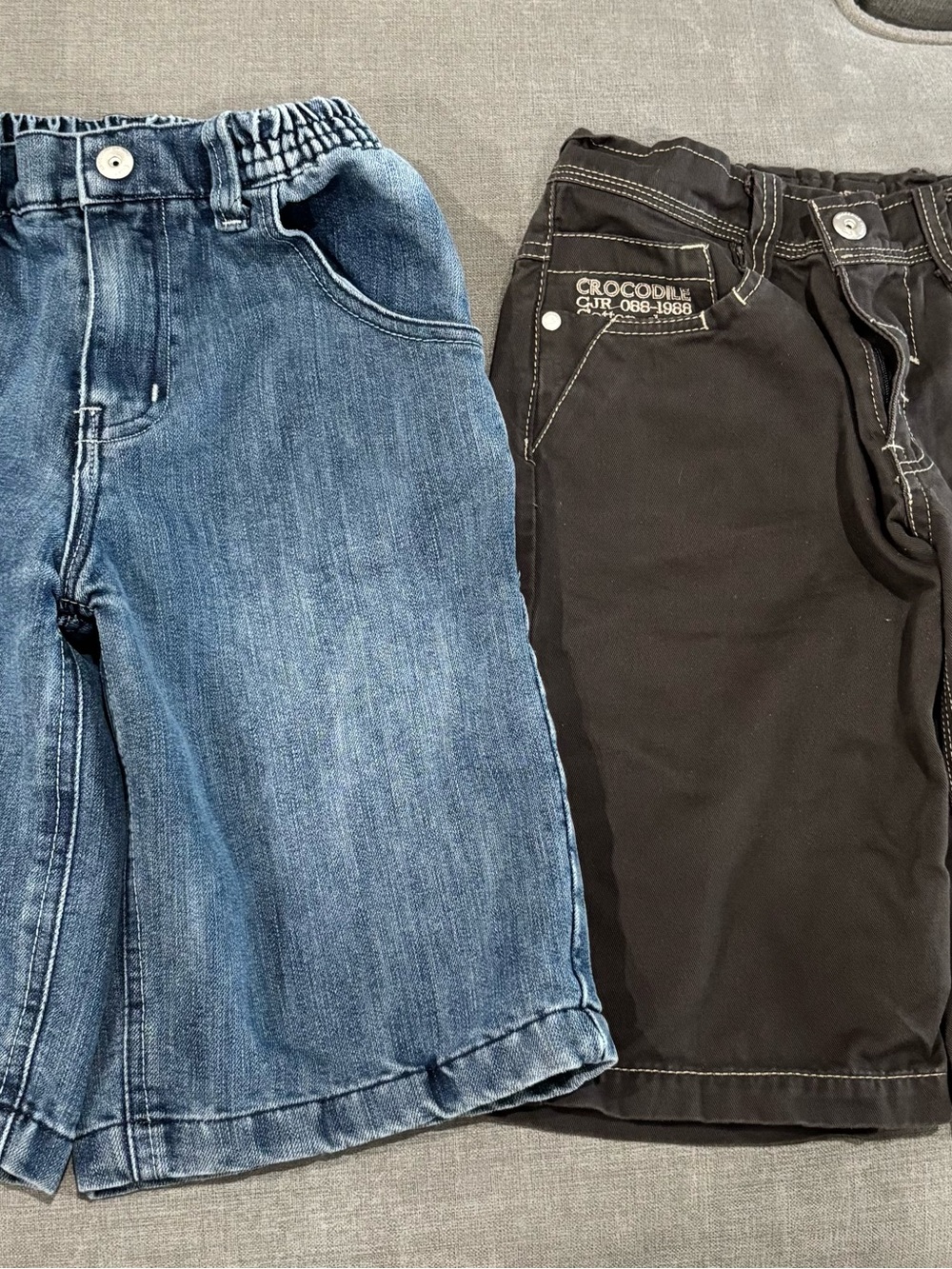 Kids Elastic-Waist Denim & Crocodile Shorts Set - Blue & Black